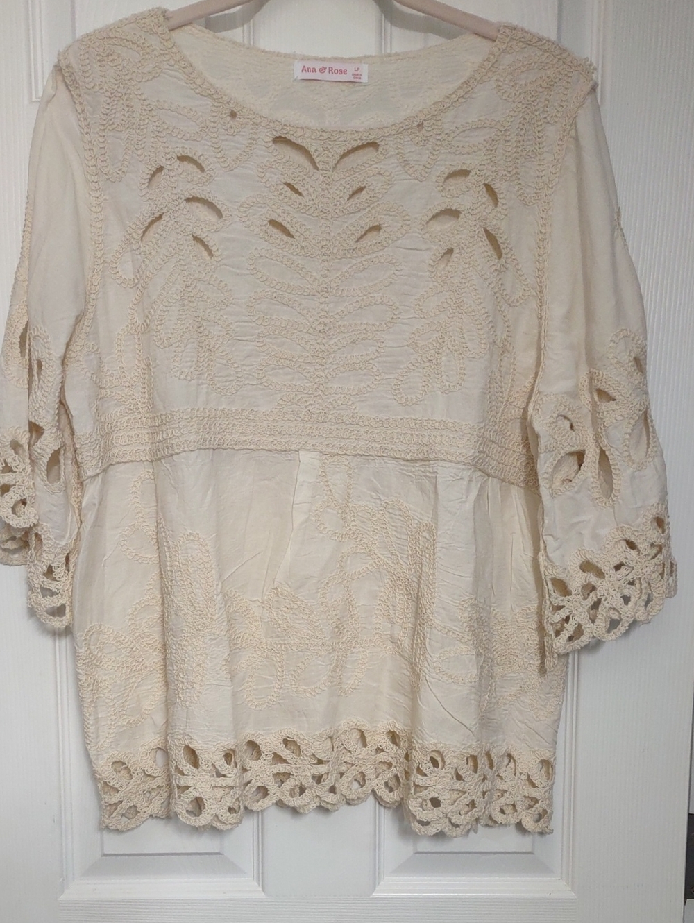 Cream Crochet Lace Peasant Tunic